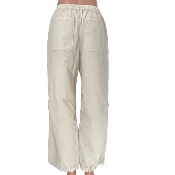 Abercrombie & Fitch Ivory Ruched Straight Leg Drawstring Windbreaker Pants Sz S - Picture 3 of 5